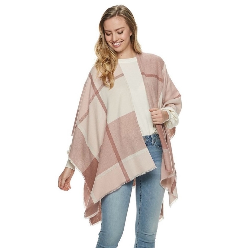 Lauren Conrad Pink and Cream Plaid Shawl